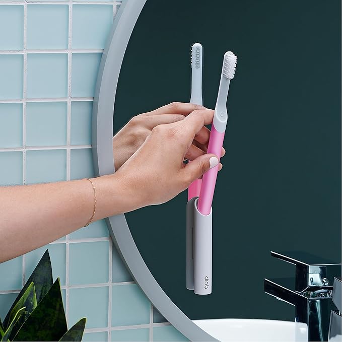 Quip Sonic Electric Toothbrush for Adults - Time Travel & Soft Bristles with Travel Case & Replacement Brush Head - 3 Month Battery Life, Plastic Handle - Magenta