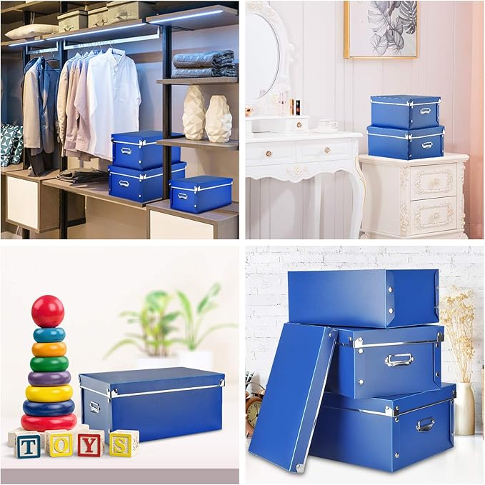 SEEKIND photo boxes storage, storage boxes with lids and Handles, 3 in 1 Set, Multiple Size(Small/Medium/Large) Plastic Box for Photos, Document, Cosmetic, Socks, Snacks, Etc(Blue)