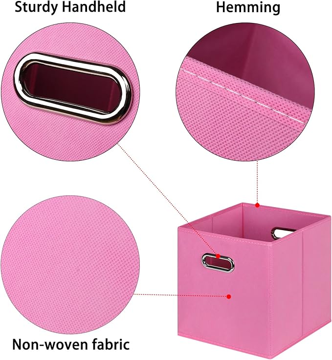 Black Foldable Storage Cubes Bins , Fabric Storage Box Cubes Organizer Baskets with Dual Handles for Home Organizer(Pink)