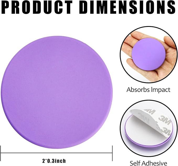 2" Wall Door Handle Stopper, 12PCS Light Purple Self Adhesive Wall Protector Rubber Door Bumpers, Solution for Stopping Damage from Doors Knobs, Shock Absorbent and Noise Reduction