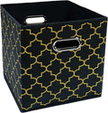 Black Foldable Storage Cubes Bins , Fabric Storage Box Cubes Organizer Baskets with Dual Handles for Home Organizer Black Gold