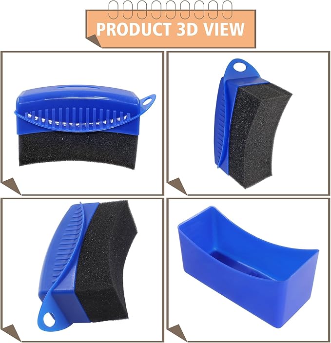 2Pcs Tire Dressing Applicators,Tire Shine Applicator Pads,Reusable Tire Dressing Sponge Pad Car Tire Applicator Pads with Lid for Car Glass, Painted Steel & Porcelain (Blue, Curved