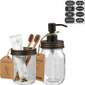 SheeChung Mason Jar Bathroom Accessories Set, 2Pcs Glass Bathroom Accessory Set, Soap Dispenser, Toothbrush Holder, Bathroom Decor, Rustic Farmhouse Decor - Bronze