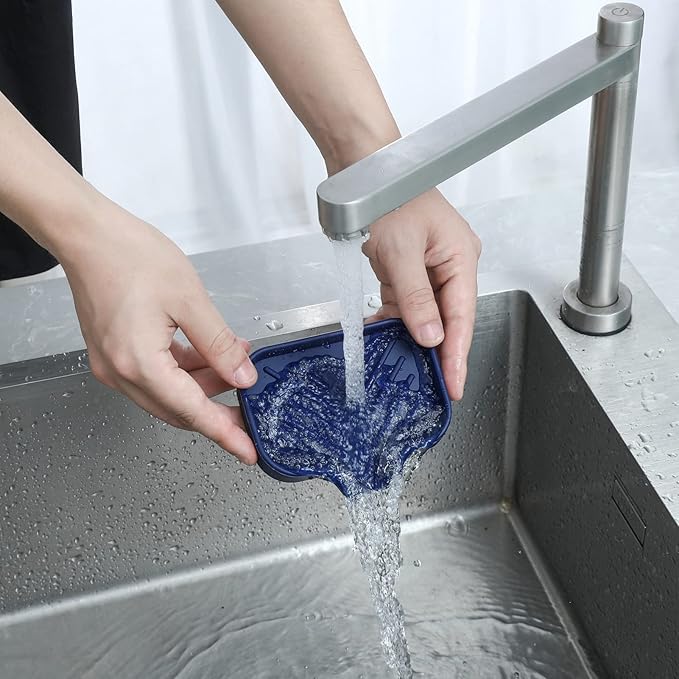 MicoYang Silicone Bathroom Soap Dishes with Drain Spout-Kitchen Sink Organizer,Sponge Holder,Dish Soap Tray,Perfect for Dispenser,Scrubber,Bottle,Cup on Sink or Counter-Navy Blue 4.9"×3.2"