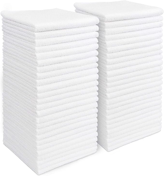 AIDEA Microfiber Cleaning Cloth White 50PK, Cleaning Rags, Lint Free Microfiber Towels, Kitchen Towels Dusting Cloth, Wash Cloths, Dish Rags White, 11.5"x 11.5"