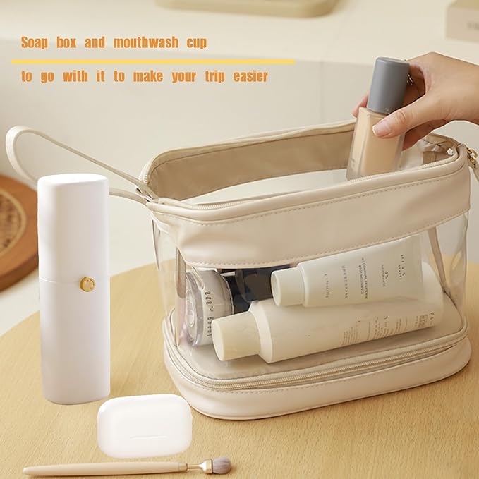 GCFTIFF Travel Toothbrush Case & Soap Case,Portable Tooth Brush Holder and Toothpaste Cover Container with Mouthwash Cup, Oral Clean Tools Organizer for Traveling/Camping/School/Home(Large Capacity)