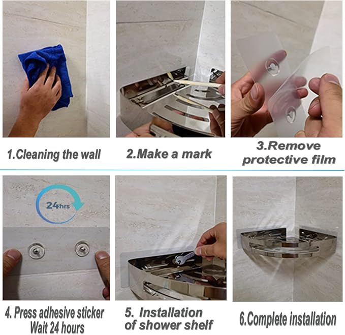 Shower Caddy Sticker Replacement 2Pcs, Strong Adhesive Stickers Hooks with Screw for Shower Organizer