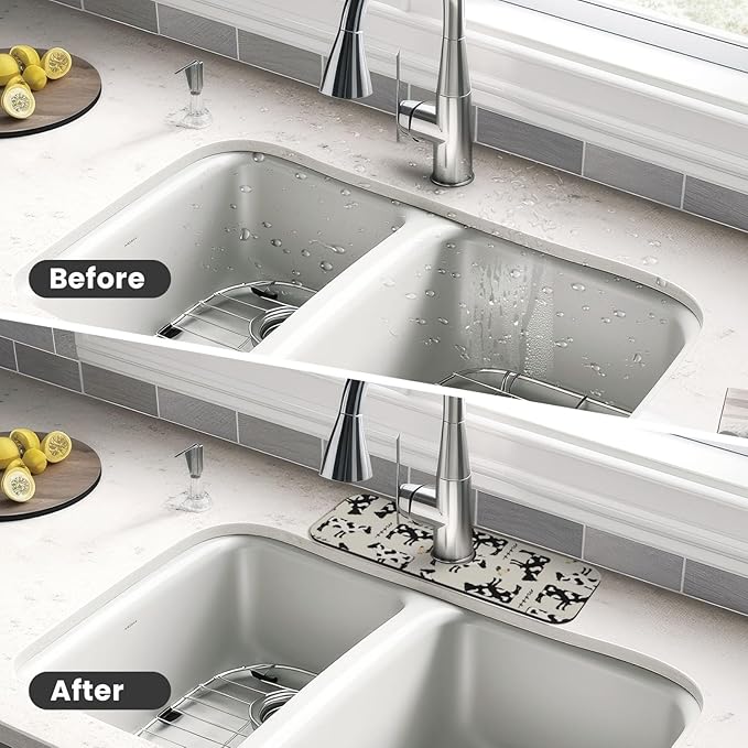 Faucet Draining Mat For Kitchen Sink, Cute Farm Cows Diatom Mud Absorbent Drain Pad For Bathroom Kitchen Sink Splash Guard Drying Mat