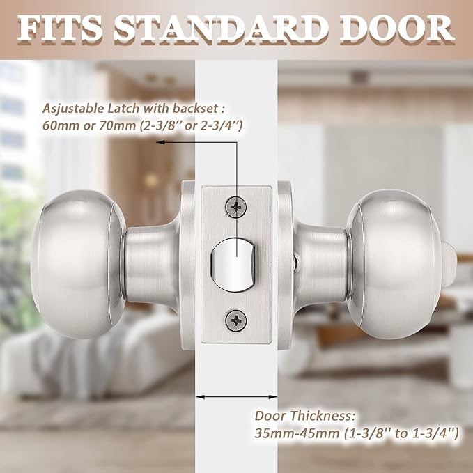 Probrico 5 Pack Round Privacy Door Knob(Thumb Turn Lock on The Inside), Keyless Doorknobs Interior/Exterior Lockset,Privacy Knobs for Bedroom/Bathroom,Satin Nickel Modern Design Door Hardware