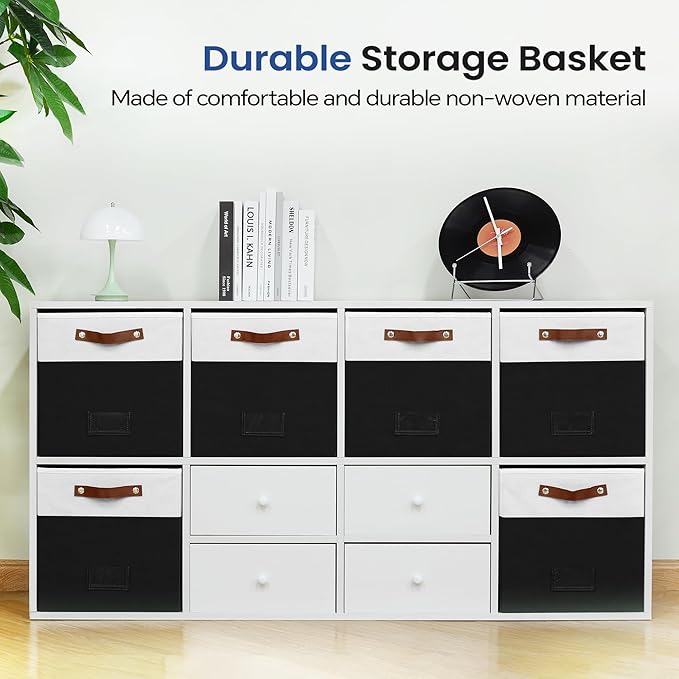 6-Pack Storage Cubes with Handles & Label Holders Basket, Closet Cube Home Organizer Bins(White/Black, 13 x 13 x 13 inch)