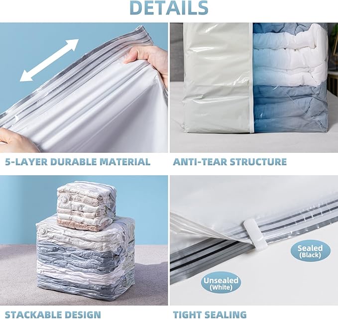 TAILINK 8 Pack Vacuum Storage Bags, Cube Combo (3 Jumbo+5 Medium), Vacuum Seal Bags for Clothing, Bedding, Blanket, Space Saving Closet Organization