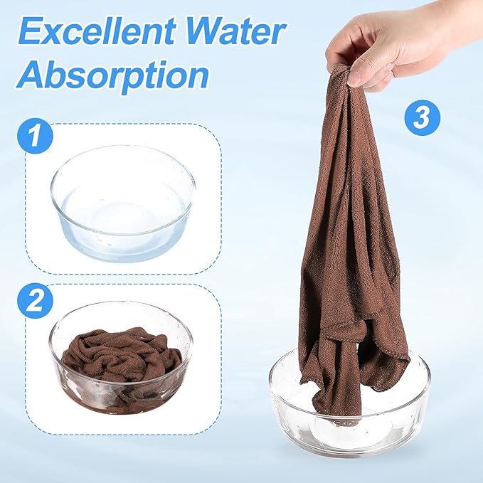 HARFINGTON 4 Pack Microfiber Cleaning Cloth, 10" x 10" Multi-Functional Cleaning Towels Reusable Absorbent Rags with Hook for Car Wash Kitchen Household Window Clean, Brown