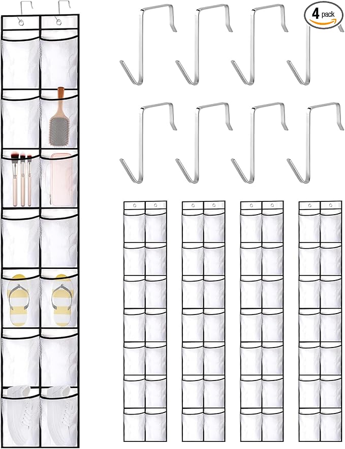 NAFJYR 4 Pcs Over the Door Shoe Organizer, 14 Pocket Hanging Shoe Rack