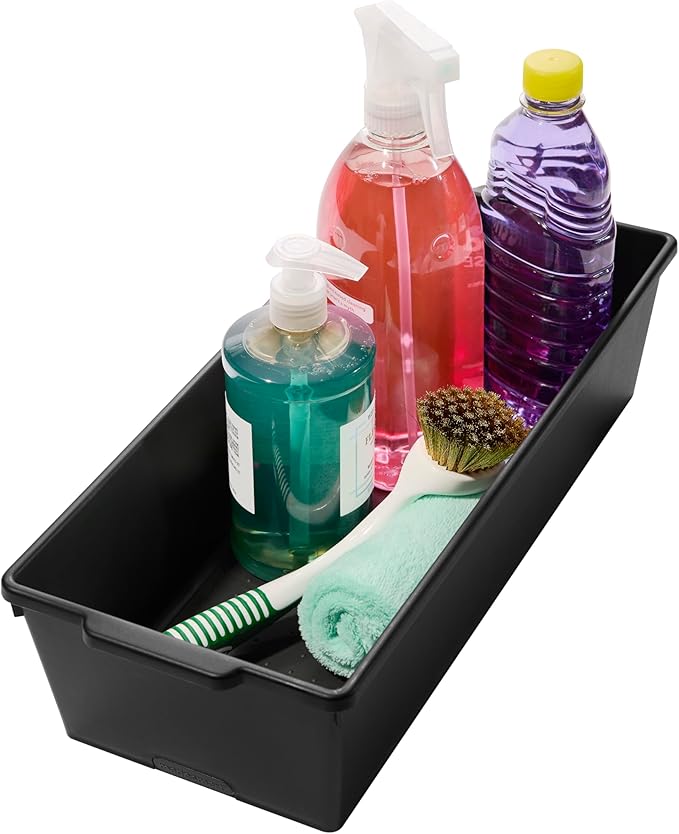 madesmart Deep Storage Bin, Multipurpose Organizer for Kitchen, Bathroom & Office, Organizer for Cutlery, Peeling Tools, Spatulas, Non Slip, Soft Grip Lining, Durable, Granite