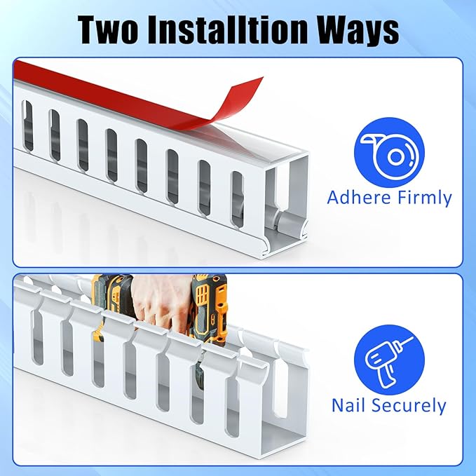 Open Slot Wiring Raceway Cable Duct, 123in Cable Management Channel Cord Track,Desk Wire Channel, Under Desk Cable Management to Hide Cables, Wires for Computers (White, 1.18" Hx1.57"W, 15.4''L(8 Pc))
