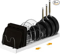 2 Pack Pots and Pans Organizer Racks Under Cabinet, Expandable Food Storage Container Lid Holder, Includes 20 Stainless Steel Racks & White Plastic Base, Perfect for Kitchens, Apartments & RVs