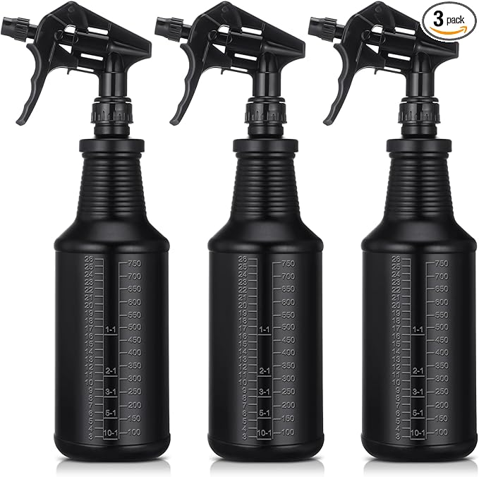 Honeydak 3 Pack Plastic Spray Bottles Black 24 oz Heavy Duty Opaque Spray Bottles UV Light Blocking Refillable Reusable Leak-proof Sprayers for Cleaning Solution Kitchen Garden Home Plant
