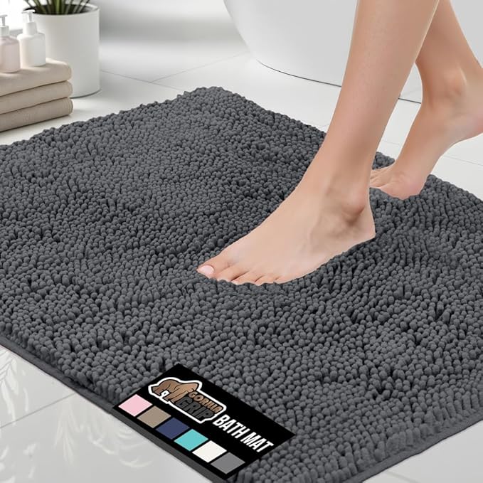 GORILLA GRIP Bath Rug Mat 44x26, Soft Absorbent Chenille, Quick Dry Microfiber Mats, Rubber Backing Washable Shower Floor Rugs, Bathmat Runner, US Designed Bathroom Home Decor Accessories Charcoal