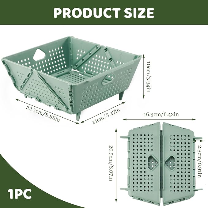 Plastic Collapsible Strainers and Colanders, Foldable Food Strainer for Kitchen, Space-Saving Folding Drain Basket Bowl for Pasta Fruit Vegetables Drainage Storage Dishwasher (Green)