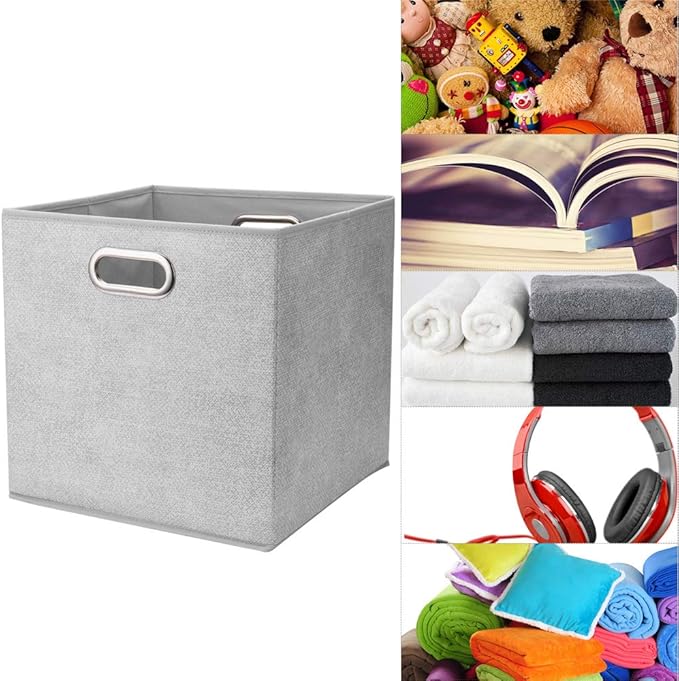 Fabric Cubicle Storage Cubes Bins 10.5x10.5 x 11 In Pattern Collapsible Storage Cube Boxes Grey White Cloth Storage Cubes Baskets Foldable Inserts Drawer Storages for Cube Organizer Storage QY-SC14-3
