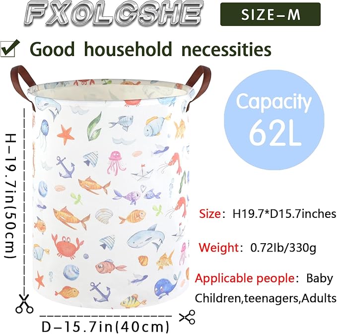 Marine animal kids waterproof foldable laundry basket,Fish Hamper,Nursery Hamper,Baby Storage Baskets for boy Room,Gift Baskets,Home Organizer,Nursery Decor(Fishes)