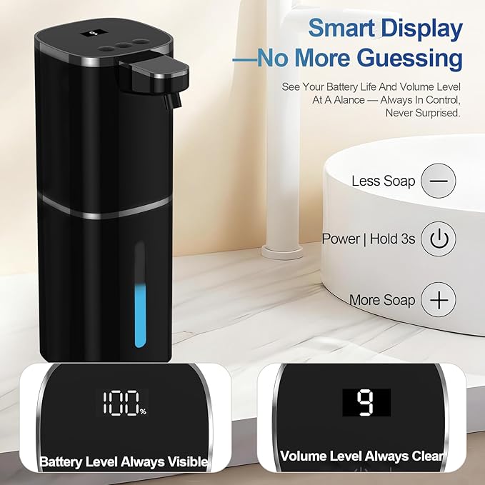 Automatic Liquid Soap Dispenser, 9 Adjustable Levels, 380ml/12.8oz, Auto Touchless Hand Soap or Dish Soap Dispenser,USB Rechargeable Dispenser,Wall Mount or Tabletop Use for Bathroom Kitchen