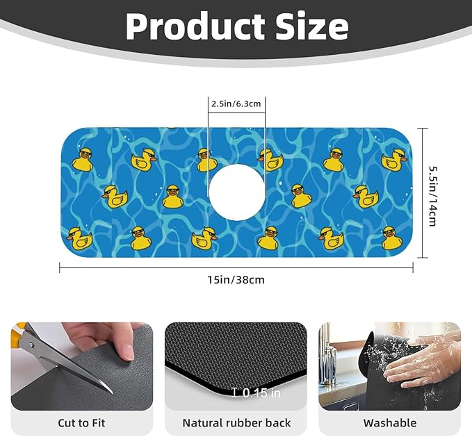 Duck Sunglasses Yellow Cool 15" X 5.5" Kitchen Sink Splash Guard Faucet Faucet Guard Draining Mat Sink Splash Guard Faucet Kitchen Bathroom