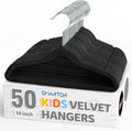Smartor Premium 14 Inch Kids Hangers 50 Pack, Black Baby Velvet Hanger, Non Slip, Space Saving Felt Hangers Clothes Organizers for Closet with 360° Swivel Hook for Children, Toddler & Teens