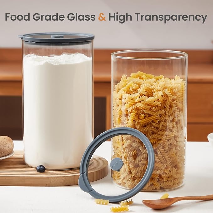 Spreccio Extra-Large Glass Flour and Sugar Storage Containers with Airtight Lids,1-Gallon(135ozx2) Big Glass Food Canister Jars with Lid,Kitchen Organization Jar Perfect for Cookies,Cereal and Eggs