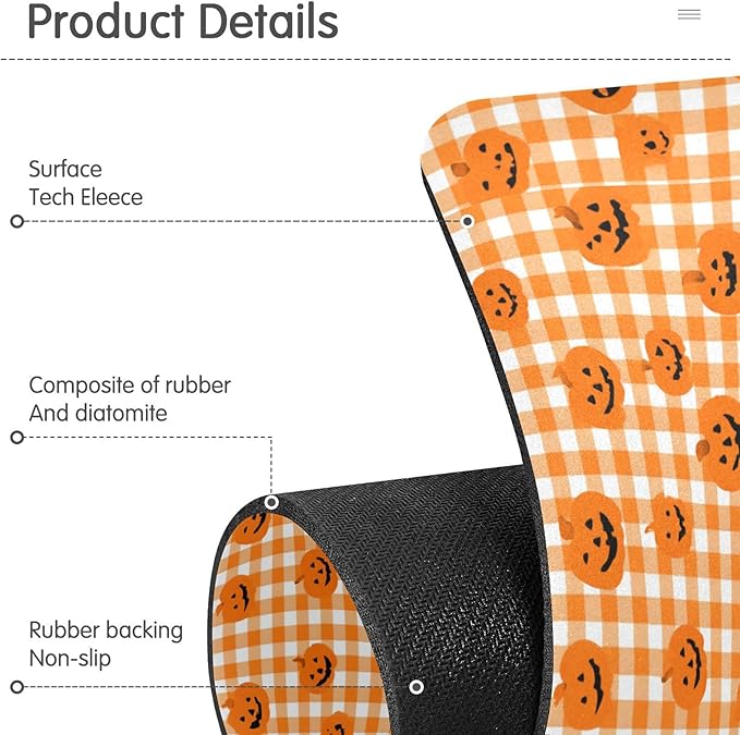 Halloween Orange Plaid Pumpkins Pink Flowers Kitchen Sink Splash Guard Sink Faucet Mat Faucet Handle Drip Catcher Drain Mats for Kitchen Bathroom Countertop Absorbent D
