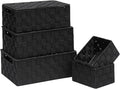 Storage Bins Woven Organizer with Lids Set of 5 – Polypropylene Storage Baskets with Metal Frame, Stackable Fabric Boxes for Drawers, Closet, Shelf, Nursery and Office, Black