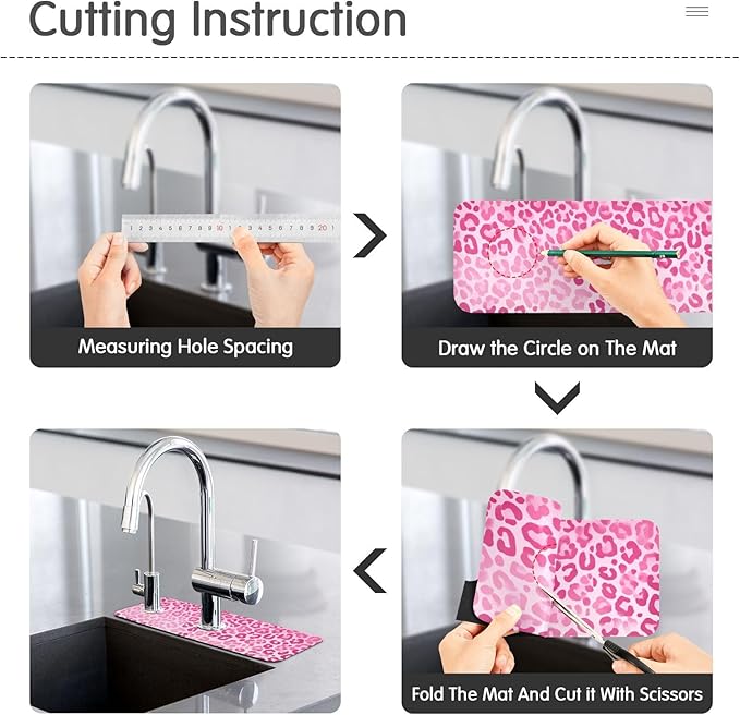 Kitchen Sink Splash Guard 1 PC 14.7 Inch Sink Faucet Mat Splash Guard for Bathroom Countertop Water Absorbent Foldable Cuttable Soft Washable Gradient Pink Leopard Print