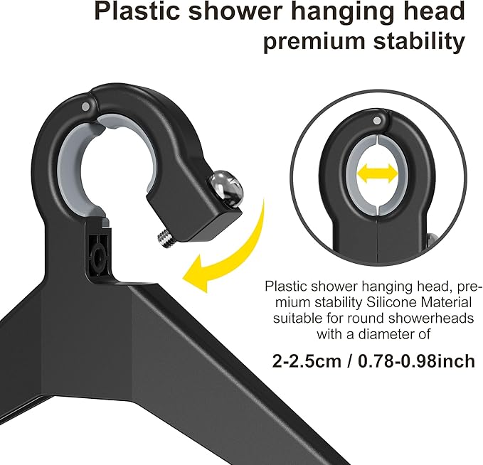 Orimade Adjustable Anti-slip Shower Caddy over Head, Rustproof Bathroom Hanging Organizer with 2 Hooks for Razor, No Drilling Shower Shelves Storage Rack 3 Tier, Black