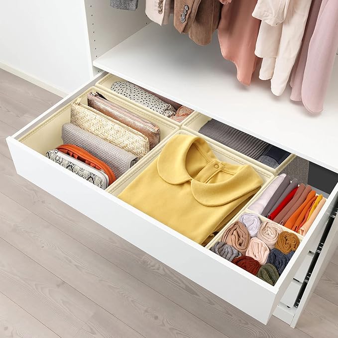 12 Pack Drawer Organizers for Clothing, Foldable Clothes Storage Box Closet Dresser Drawer Organizers Dividers, Bedroom Organization Fabric Bins for Baby Clothes Underwear Sock Bra Ties (Beige)