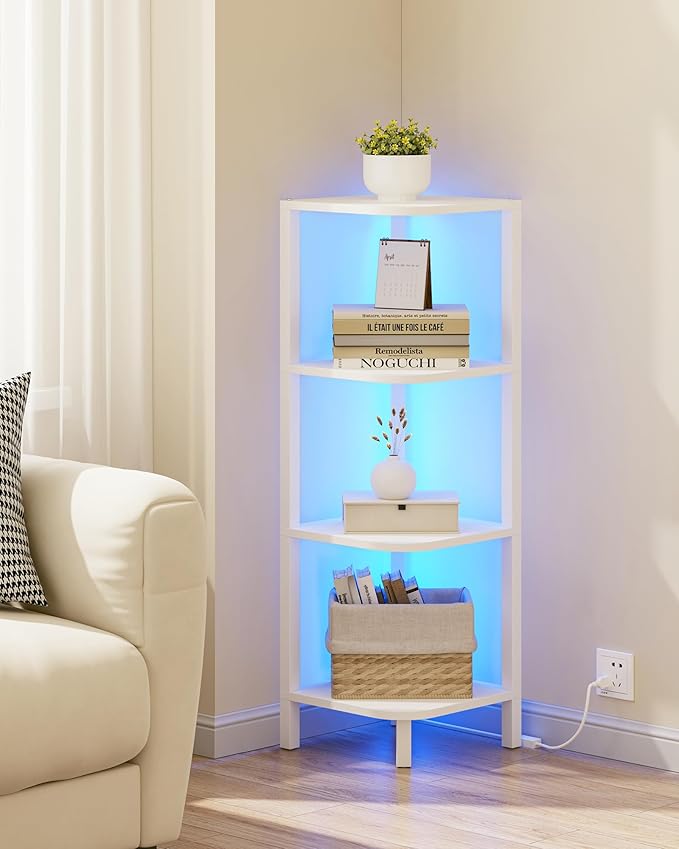 TUTOTAK Corner Shelf, 4-Tier Corner Bookshelf for Small Space, Narrow Display Corner Shelf Stand with Storage Rack, for Living Room, Bedroom, White BS08BW004L