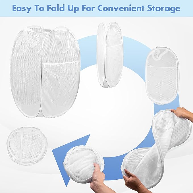 DUCOO Pop Up Hamper, 2 PCS Mesh Pop Up Laundry Hamper, Foldable Mesh Laundry Basket with Space Saving Design for Home, Dorm, Travel and Storage, White