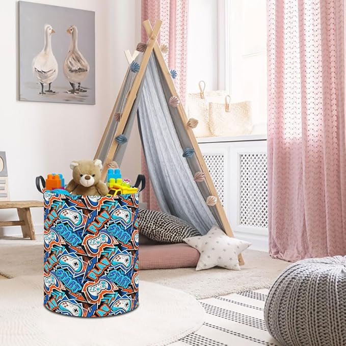 19.7" Laundry Basket,Dirty Clothes Hamper,Waterproof Storage Bin,Room Decor,Gift Baskets,Nursery Hamper(Game)