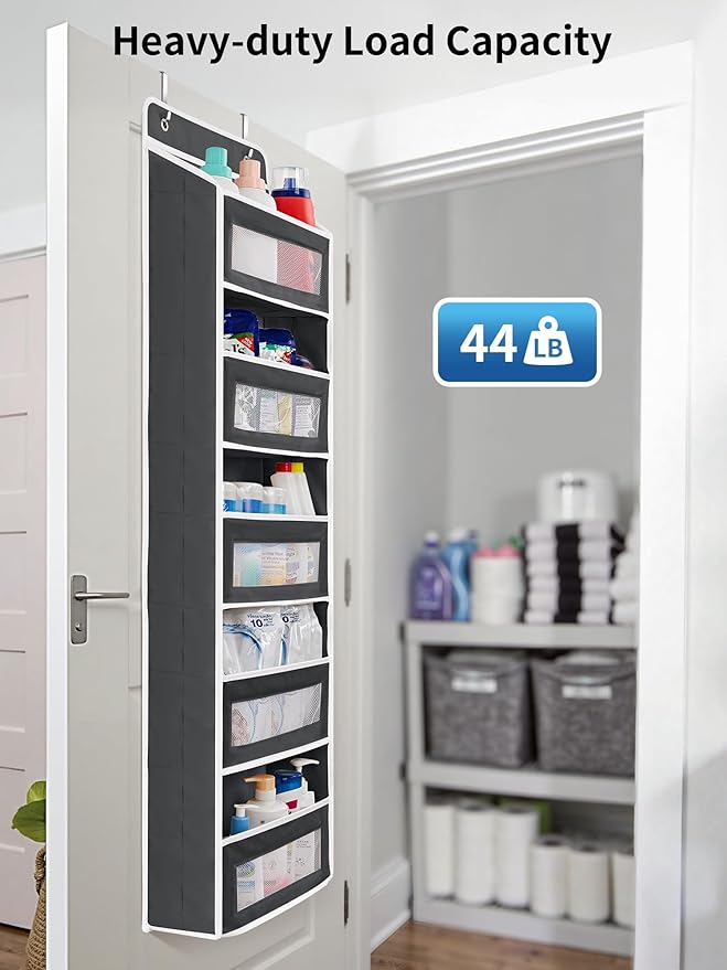 JARLINK Over the Door Organizer Storage, 5 shelf Hanging Organizer with 5 Large Capacity Pockets, Anti Tilt 44 lb Load Behind Door Storage for Bedroom, Bathroom, Pantry, Nursery, (Black) | Anti Tilt, 44 lb Load, Behind Door Storage