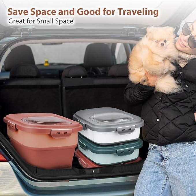 Dog Food Storage Container, 10-20Lbs Collapsible Pet Food Storage Containers with Rolling Wheel Airtight Locking Lid, Dry Food Storage Bin with Cup and Scoop,Suitable for Pet Food, Rice, Flour