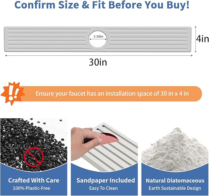 Fast Drying Kitchen Sink Splash Guard, Durable Stone Kitchen Faucet Mat, Water Absorbing Stone Tray for Sink, Diatomite Faucet Mat for Kitchen Sink, Stone Drying Mat for Kitchen and Bathroom Counter