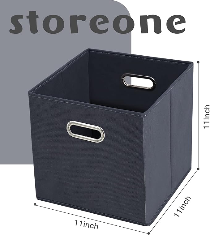 STOREONE Fabric Storage Bins Cubes Baskets Containers-(11X11X11) with Dual Handles Cube Storage Organizer Bins for Shelf Closet, Bedroom Organizers, Foldable Set of 3 (Grey )