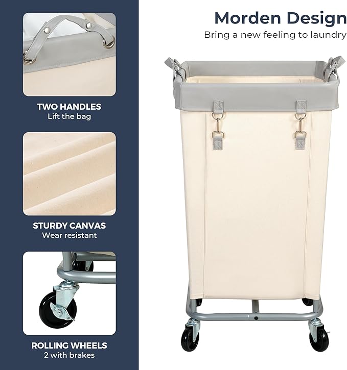 STO STO Laundry Hamper with Wheels, 160L Rolling Laundry Sorter Cart with Heavy Duty Steel Frame, Large Clothes Hamper with Handles for Bedroom, Bathroom, Laundry Room, Beige and Gray