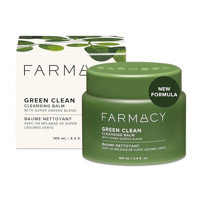 Farmacy Makeup Remover Cleansing Balm - Green Clean Waterproof Makeup Remover Balm + Oil Cleanser for Face - Gently Melts Make Up + SPF - Hydrates + Softens Skin with Super Greens + Papaya (100ml)
