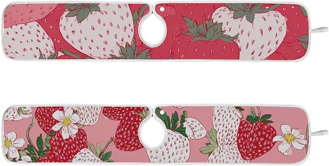 Sink Faucet Absorbing Mat Kitchen Sink Splash Guard Splash Faucet Drip Catcher for Bar RV Bathroom 2PCS 30x5.5in Pink White Strawberries Flowers
