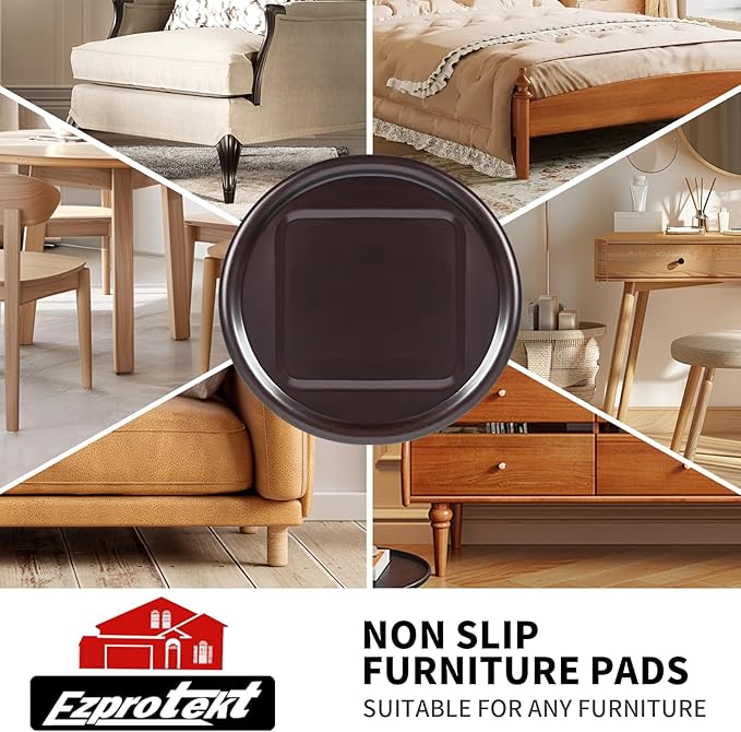 Ezprotekt 4" Round Non Slip Furniture Pads, 16 Pcs Anti Slip Furniture Caster Cups, Furniture Coasters for Hardwood Floors, Furniture Stoppers to Prevent Sliding, Prevent Floors Scratches, Brown/Black