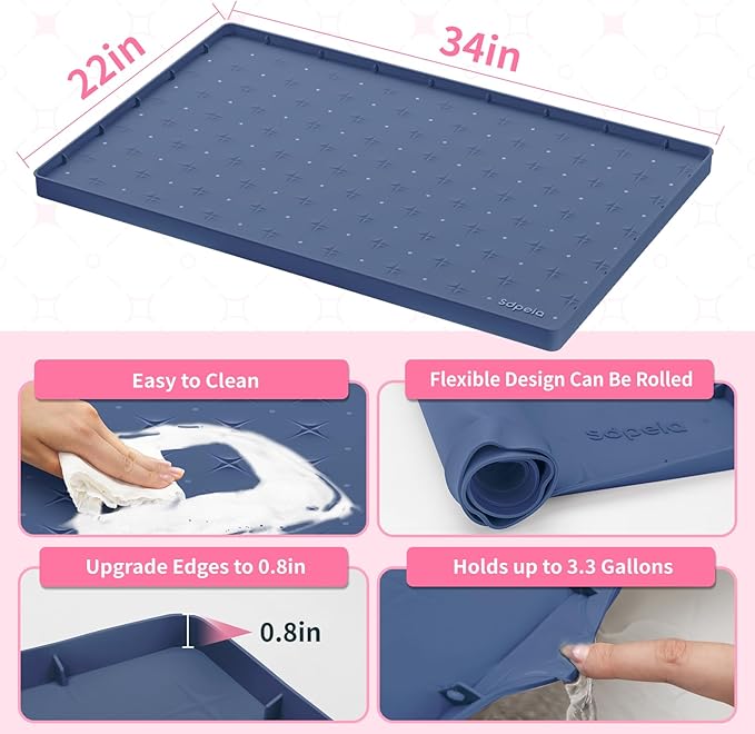 Sdpeia Under Sink Mat 34"×22" Waterproof Silicone Cabinet Liner & Sink Protector for Kitchen & Bathroom, Multi-Purpose Organizers Tray for Pets, Laundry, Cat Litter Mat