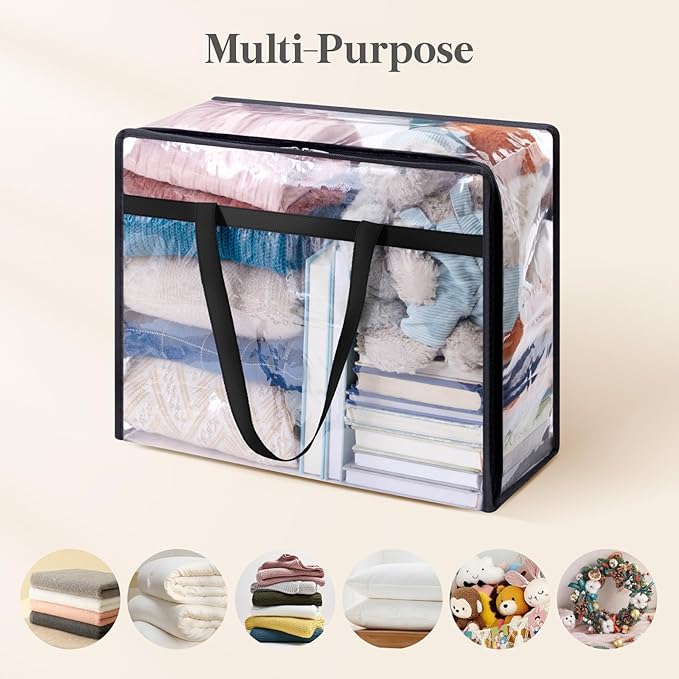 Lifewit 8 Pack Clear Clothes Storage Bags, 40L Plastic Blanket Storage Bag, Vinyl Foldable Moving Bags with Zipper, Closet Organizers and Storage Containers for Bedding, Duvet, Comforter