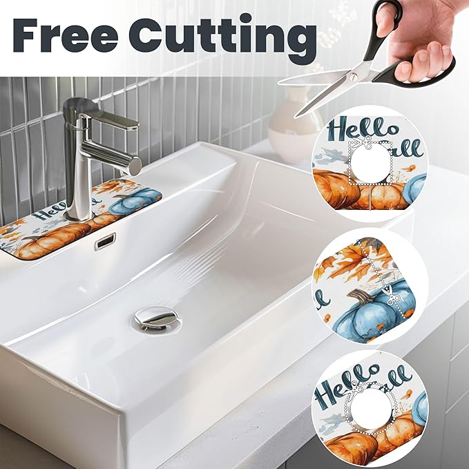3Pcs Pumpkin Dish Drying Mat & Kitchen Sink Splash Guard Faucet Mat For Kitchen Counter,Hello Fall Absorbent Microfiber Dishes Pad Dish Drainer Rack Mats Fast Dry Kitchen Accessories