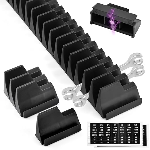 48 pcs Magnetic Modular Wrench Organizers for Tool Drawers, Tool Storage Holder Wrench Rack with Metric & SAE Labels (Color:Black)