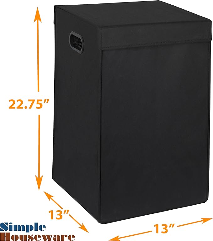 Simple Houseware Foldable Laundry Hamper Basket with Lid and Removable Bag, Black